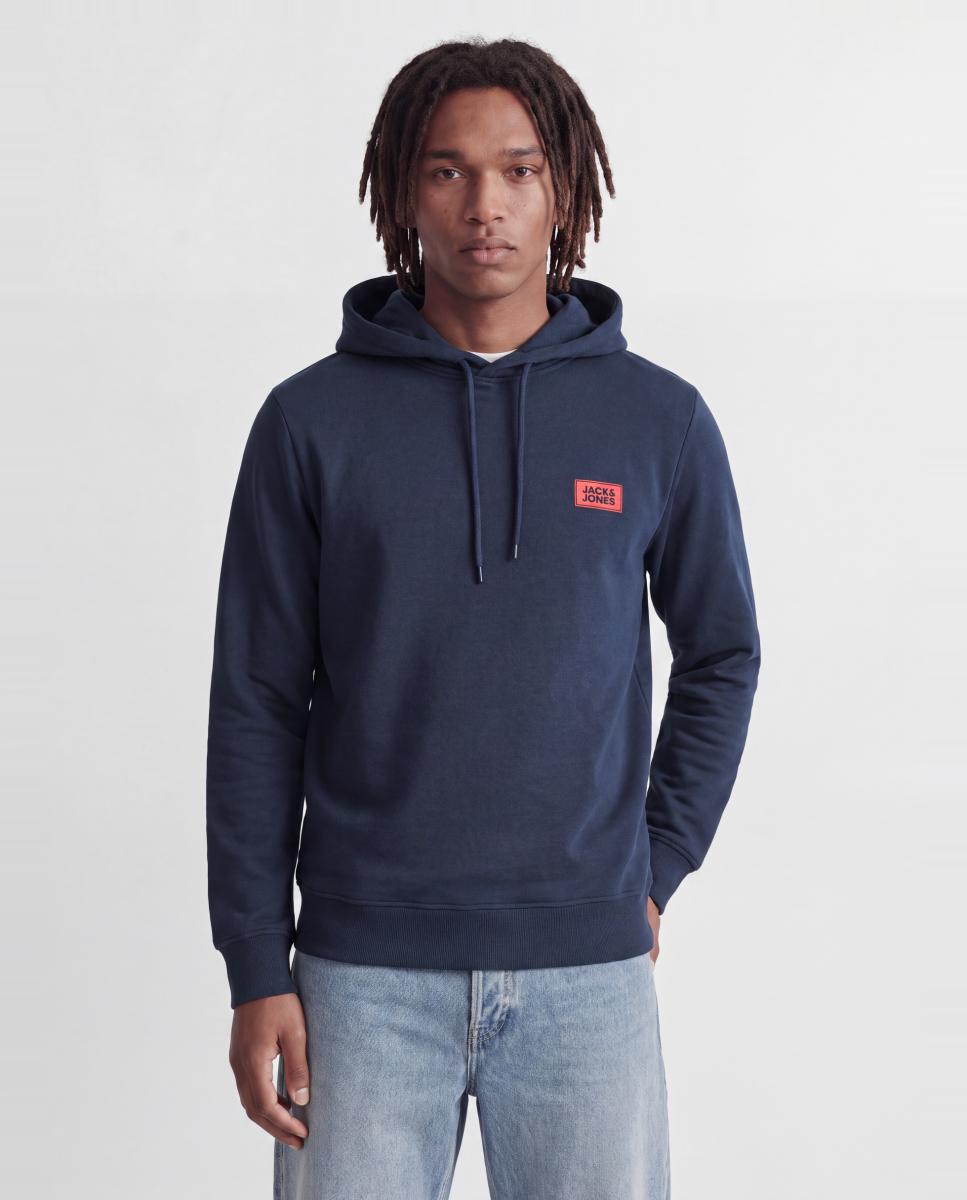Sudadera de hombre con capucha y print frontal - Jack & Jones - Azul Azul-1