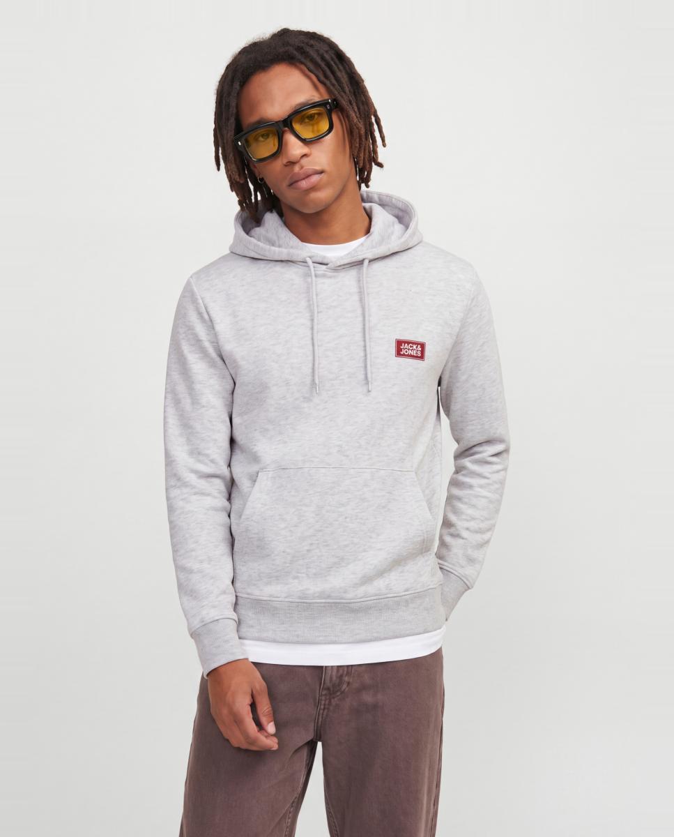 Sudadera de hombre con capucha y print frontal - Jack & Jones - Gris Gris-1