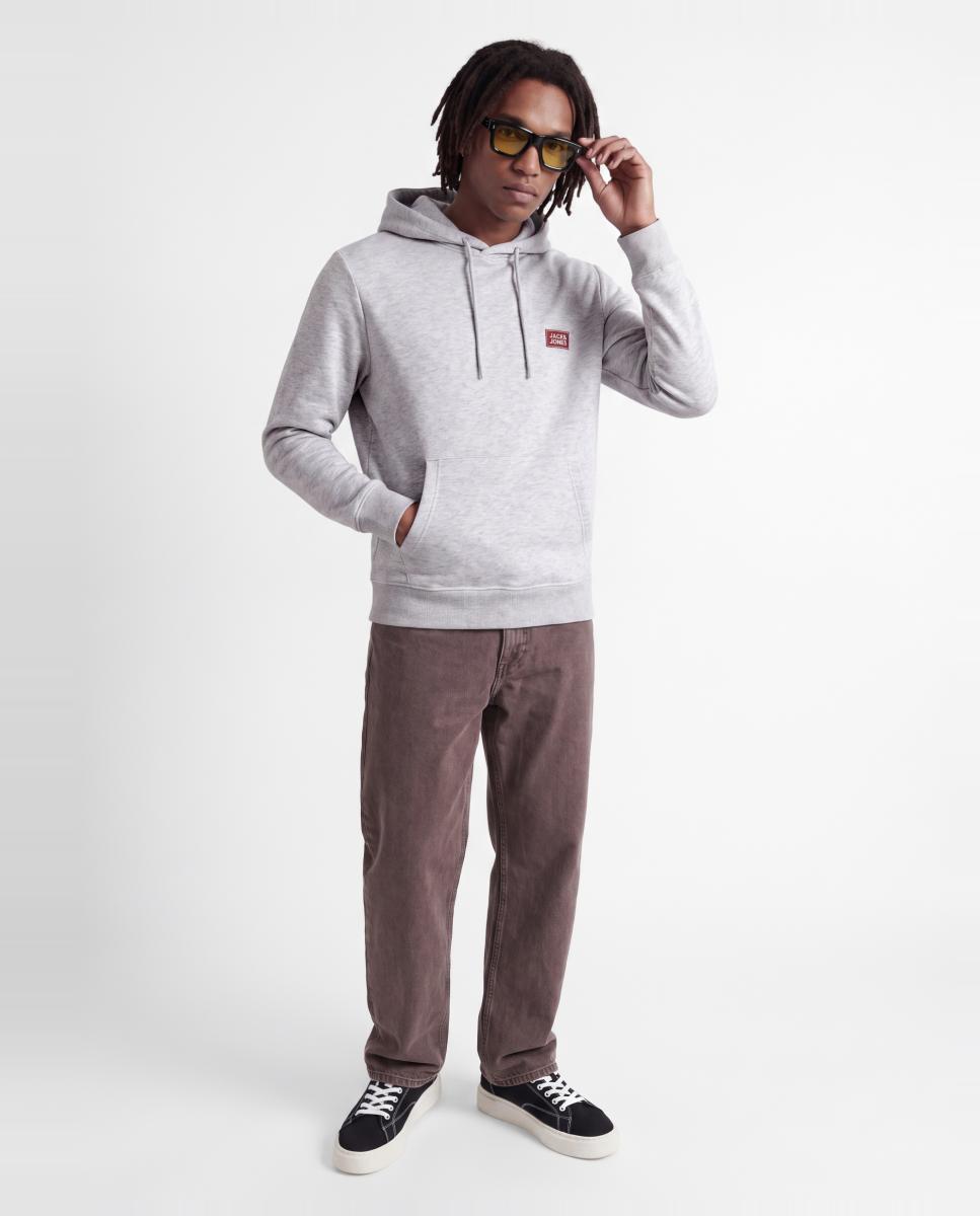 Sudadera de hombre con capucha y print frontal - Jack & Jones - Gris Gris-4