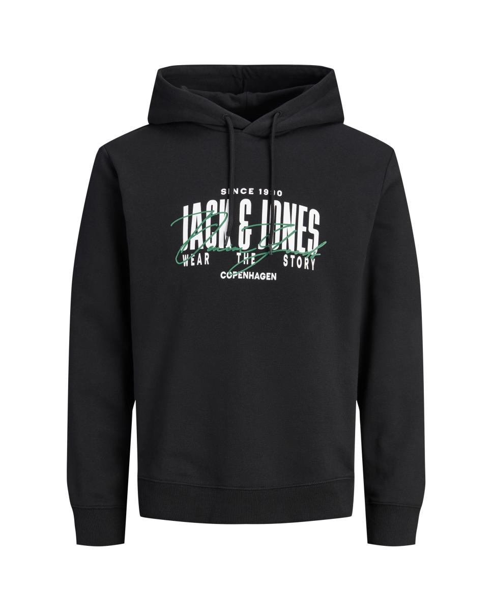 Sudadera de hombre con capucha y print frontal - Jack & Jones - Negro Negro-1
