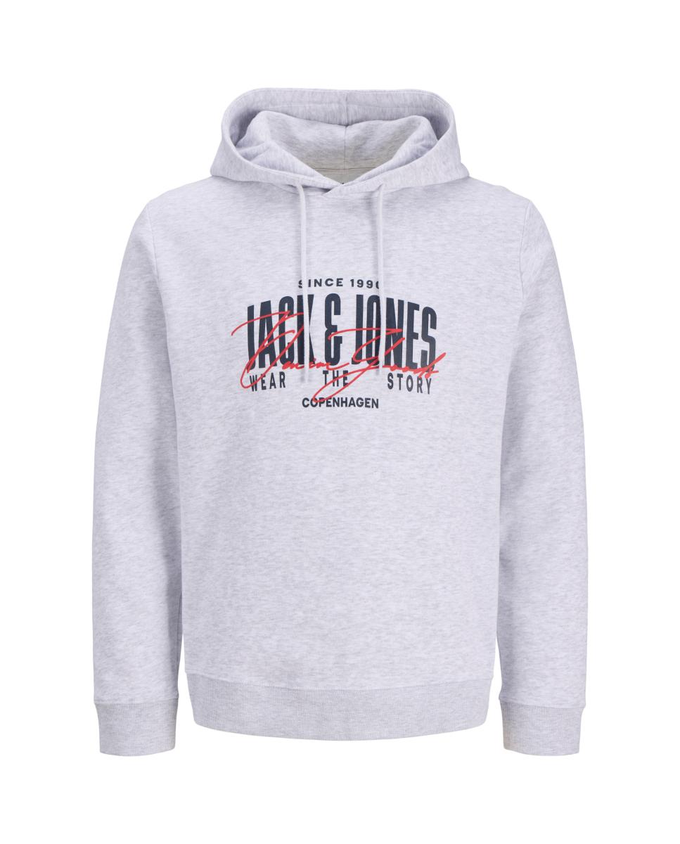 Sudadera de hombre con capucha y print frontal - Jack & Jones - Gris claro Gris claro-1