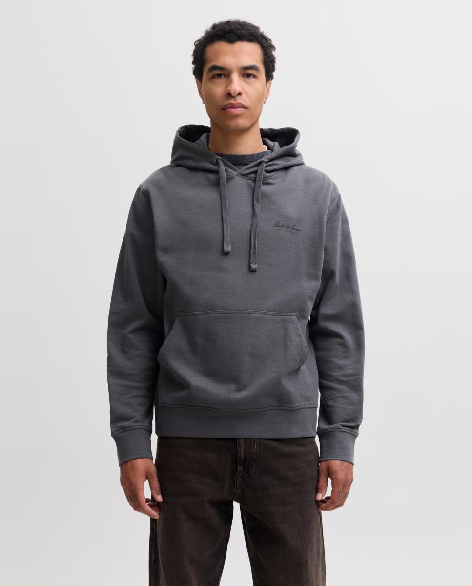 Sudadera de hombre con capucha, bolsillo y print frontal - Jack & Jones - Gris Gris-1