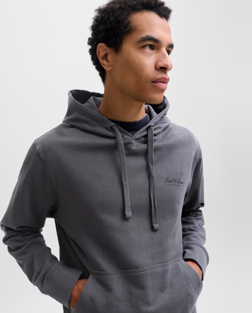 Sudadera de hombre con capucha, bolsillo y print frontal - Jack & Jones - Gris Gris-3