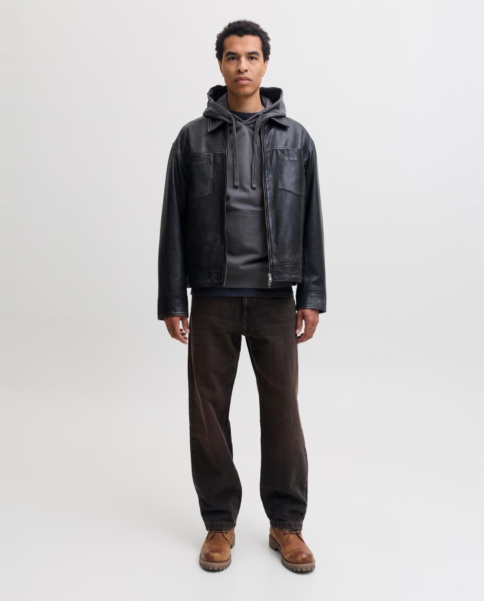 Sudadera de hombre con capucha, bolsillo y print frontal - Jack & Jones - Gris Gris-7