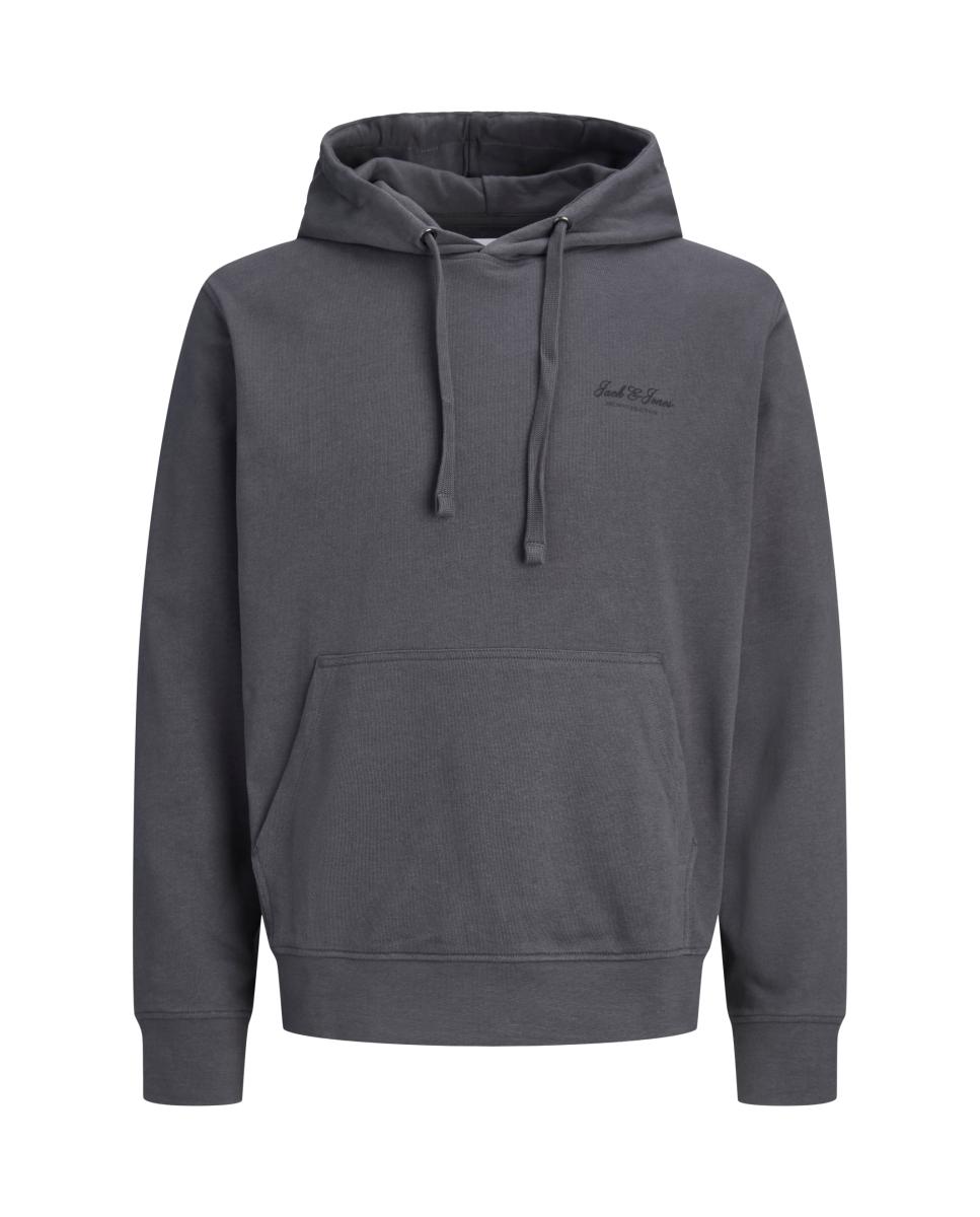 Sudadera de hombre con capucha, bolsillo y print frontal - Jack & Jones - Gris Gris-6