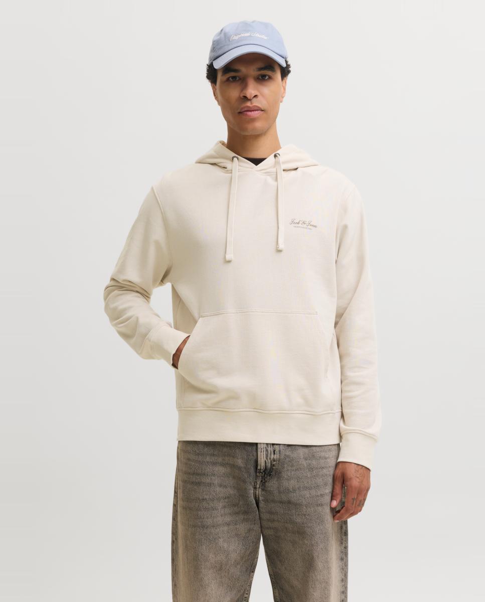Imagen 0 de Sudadera de hombre con capucha, bolsillo y print frontal Crema