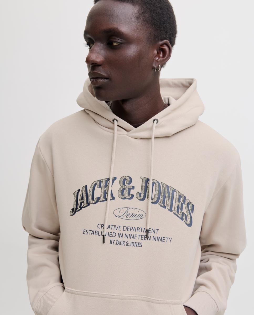 Sweatshirt com Capuz e Estampado à Frente Creme-3