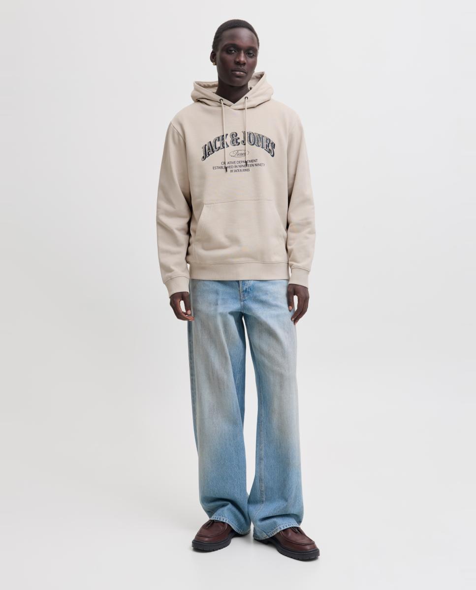 Sweatshirt com Capuz e Estampado à Frente Creme-8