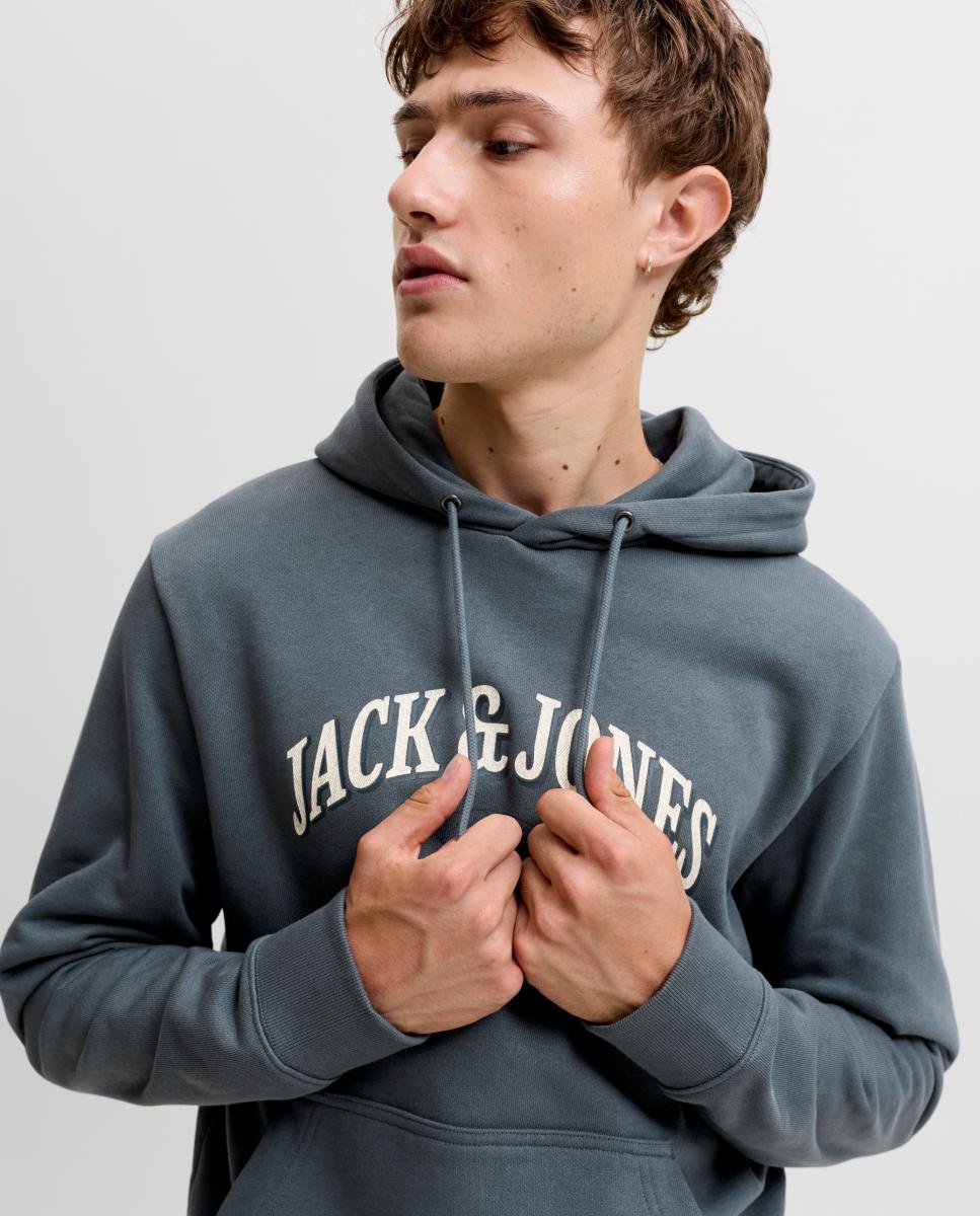 Sweatshirt com Capuz e Estampado à Frente Azul-3