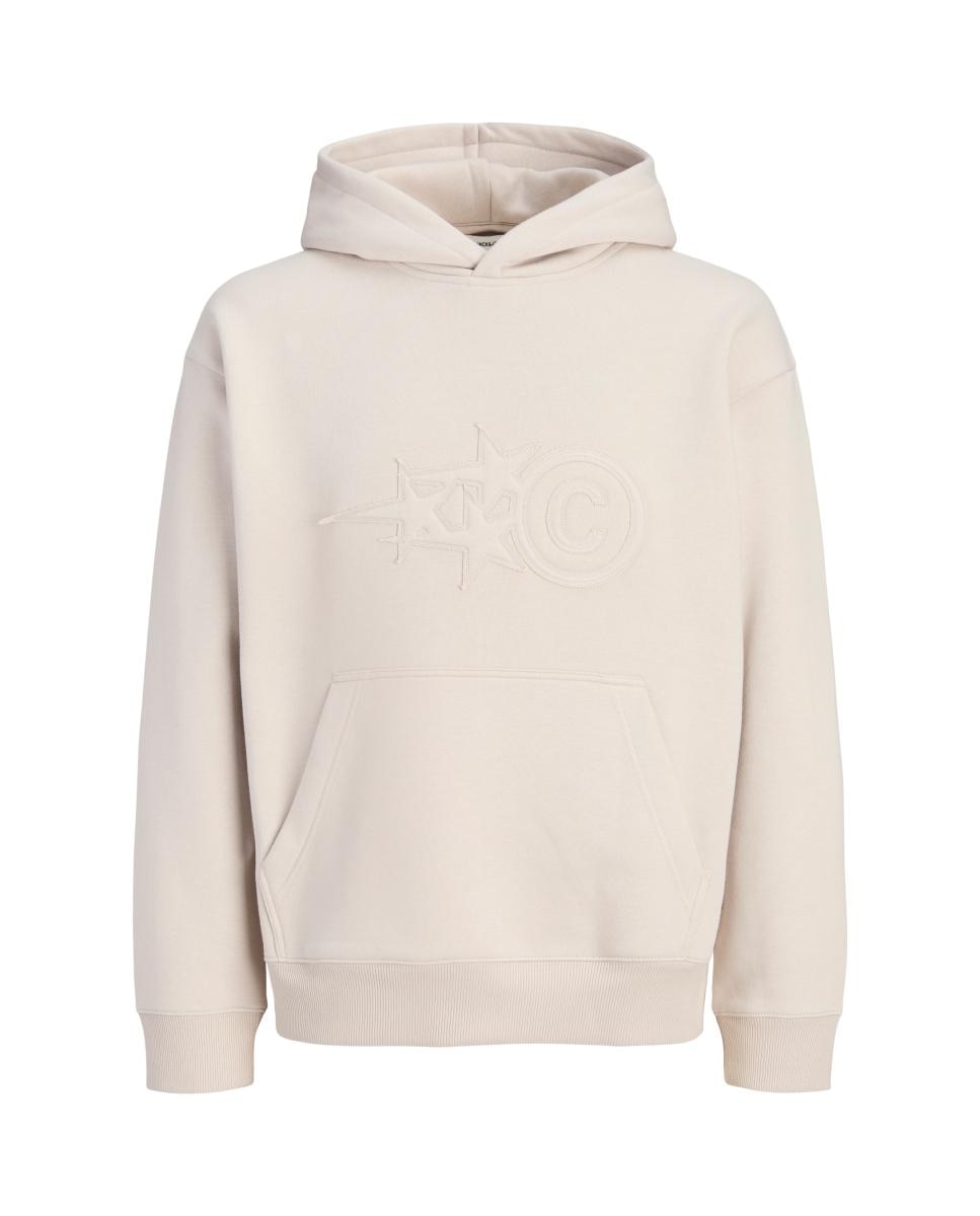 Sudadera de hombre con capucha, bolsillo y bordado - Jack & Jones - Crema Crema-1