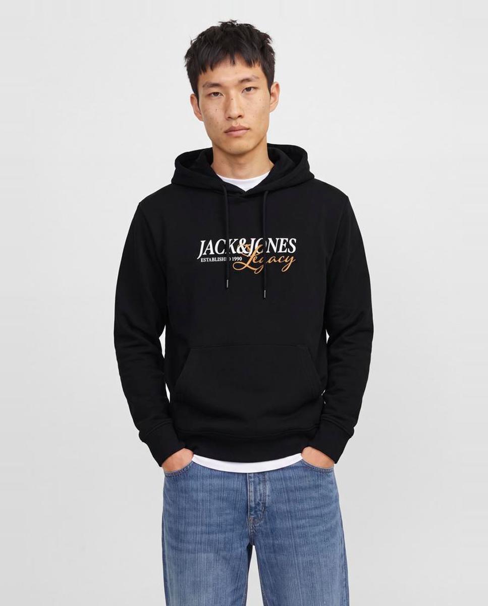 Imagen 1 de Sudadera de hombre con capucha y print frontal Negro