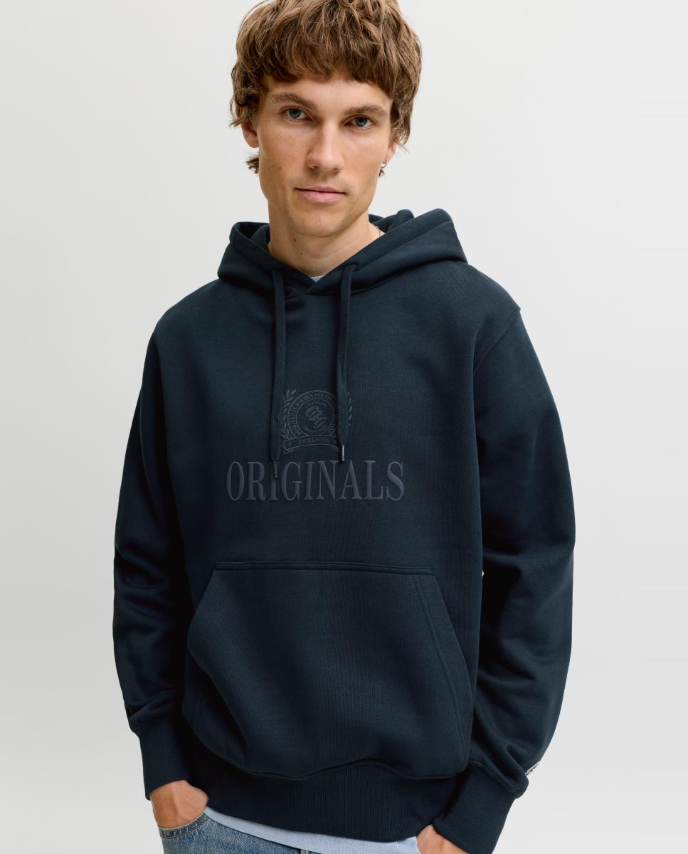 Sudadera de hombre con capucha y bolsillo frontal - Jack & Jones - Azul marino Azul marino-3