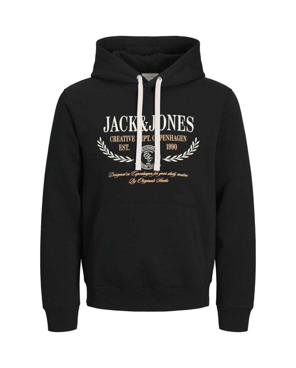 Sudadera de hombre con capucha y estampado frontal - Jack & Jones - Negro Negro-1