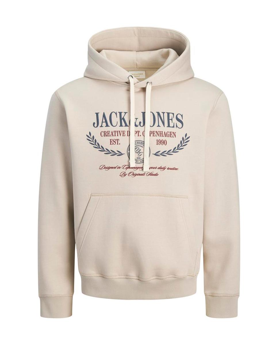 Sudadera de hombre con capucha y estampado frontal - Jack & Jones - Crudo Crudo-1