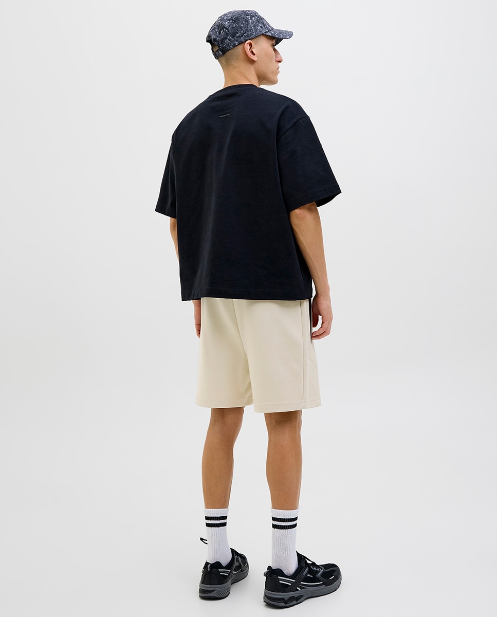 Bermudas com Bolsos Laterais em Contraste Bege-3