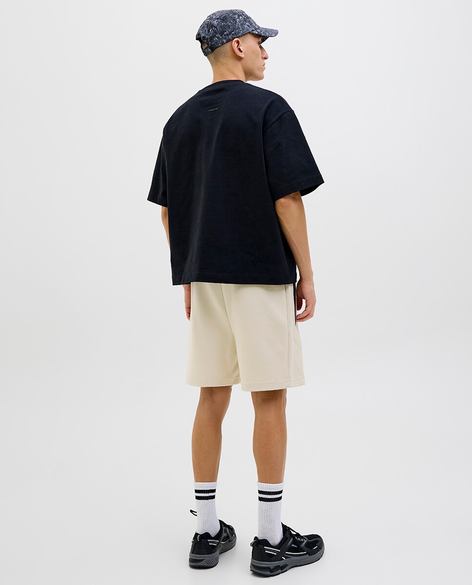 Bermudas com Bolsos Laterais em Contraste Bege-3