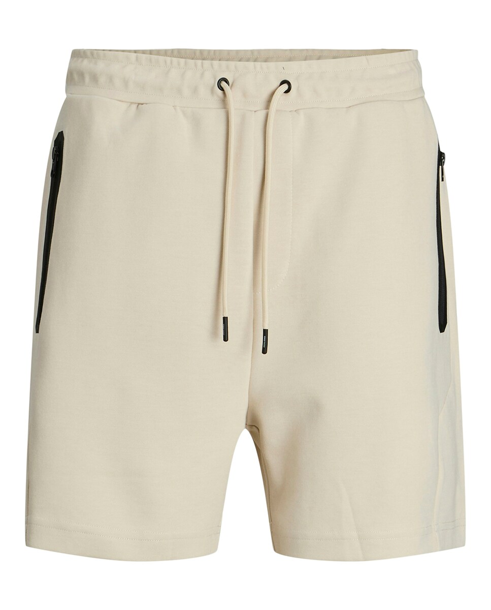 Bermudas com Bolsos Laterais em Contraste Bege-9