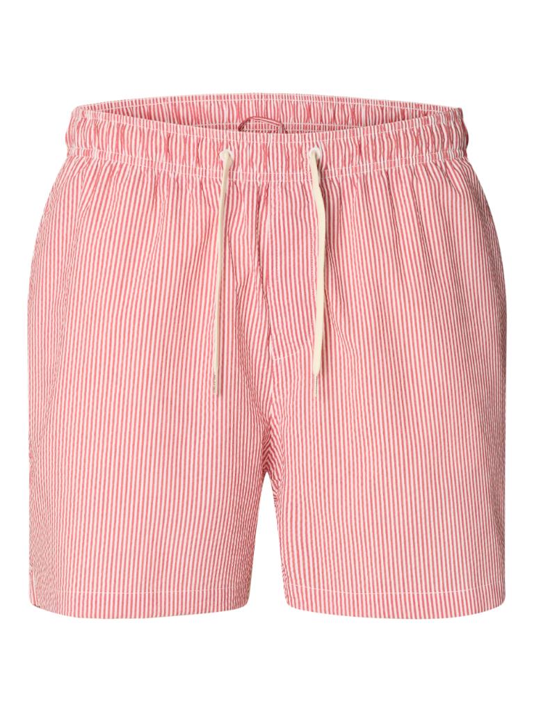 Calções de Banho tipo Bermuda Seersucker Vermelho-5