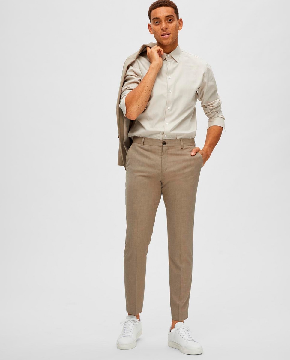 Pantalón de traje de hombre Slim Fit liso - Selected - Marrón Marrón-1