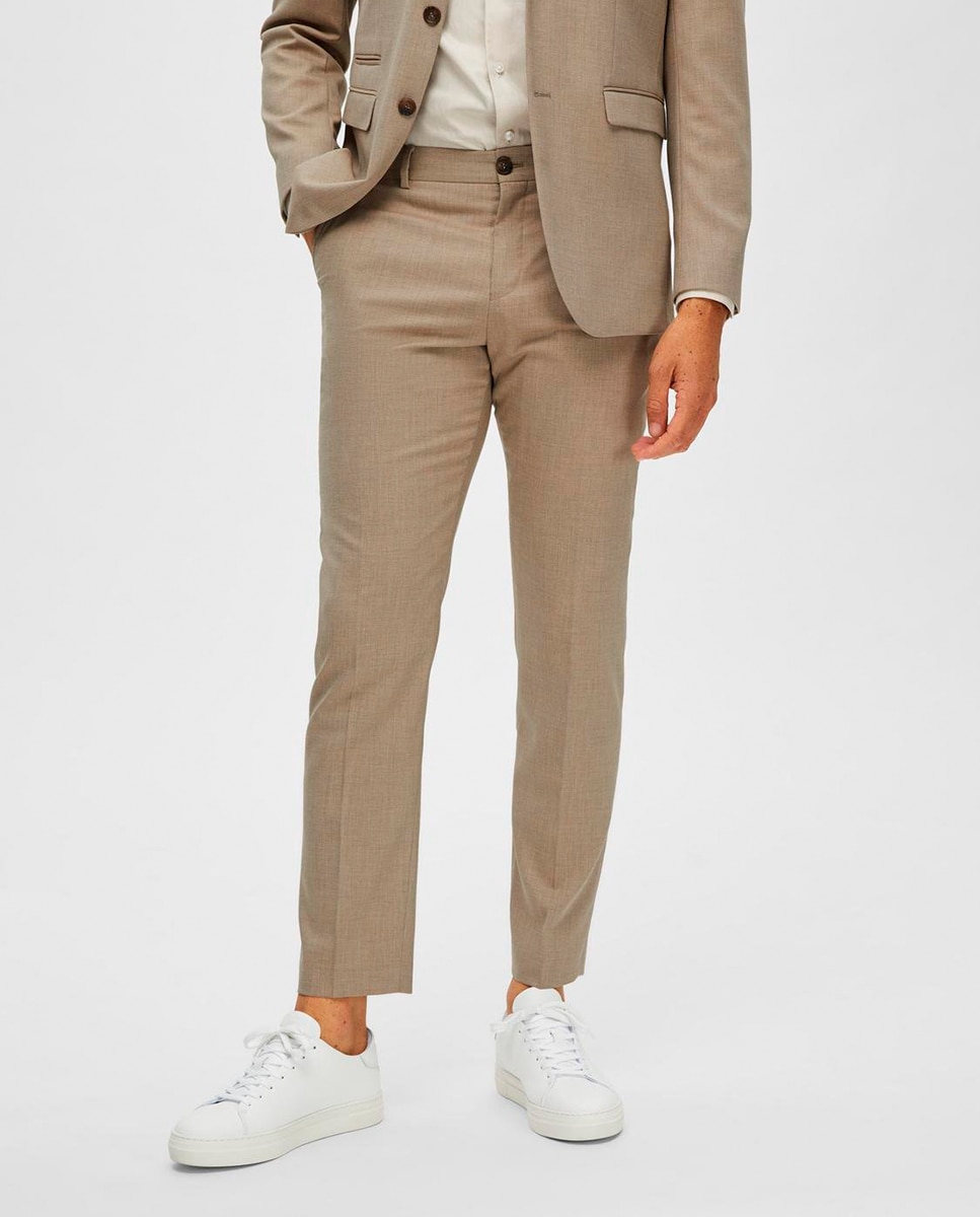 Pantalón de traje de hombre Slim Fit liso - Selected - Marrón Marrón-2