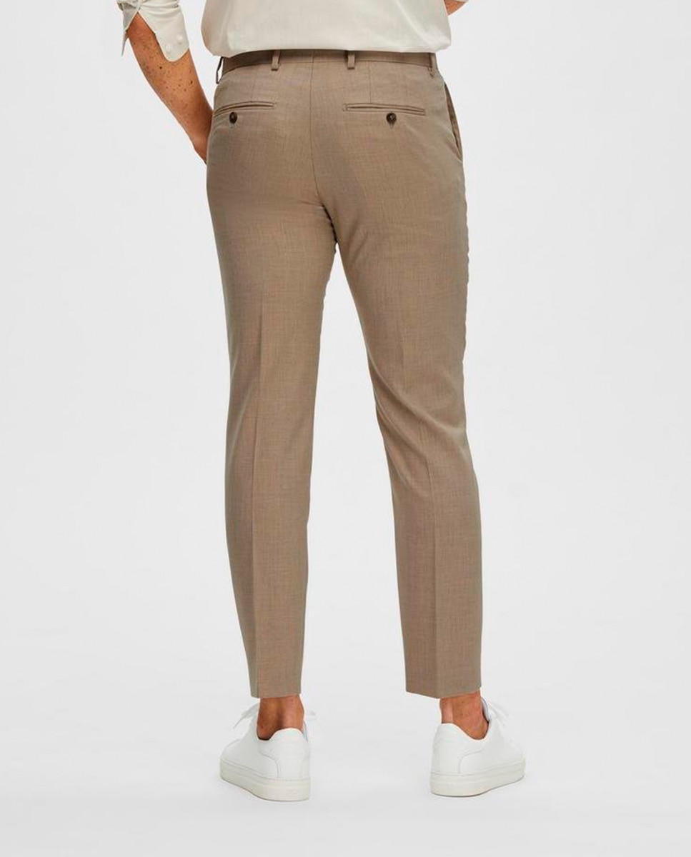 Pantalón de traje de hombre Slim Fit liso - Selected - Marrón Marrón-3