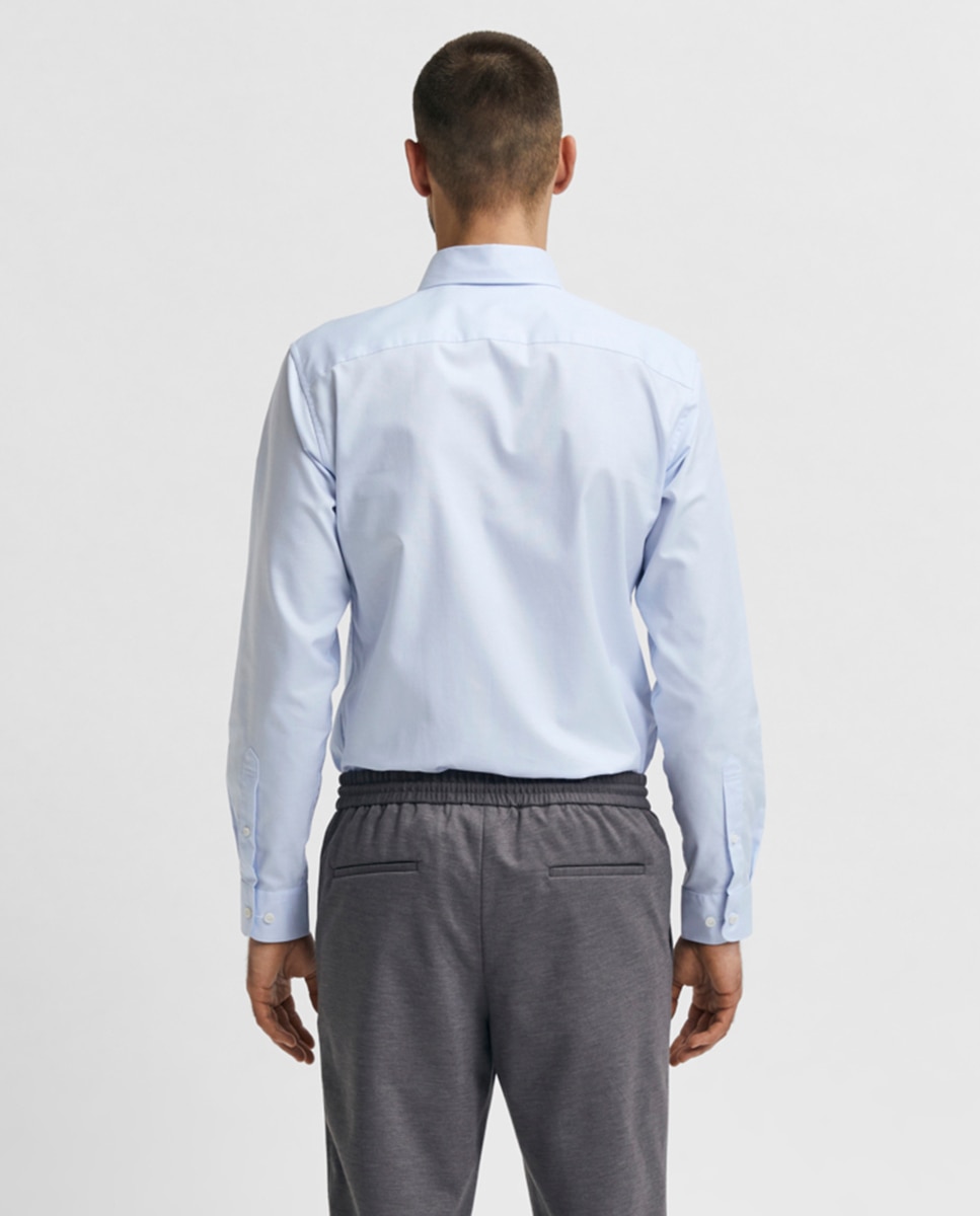 Camisa formal de algodão BCI slim lisa Azul-claro-2