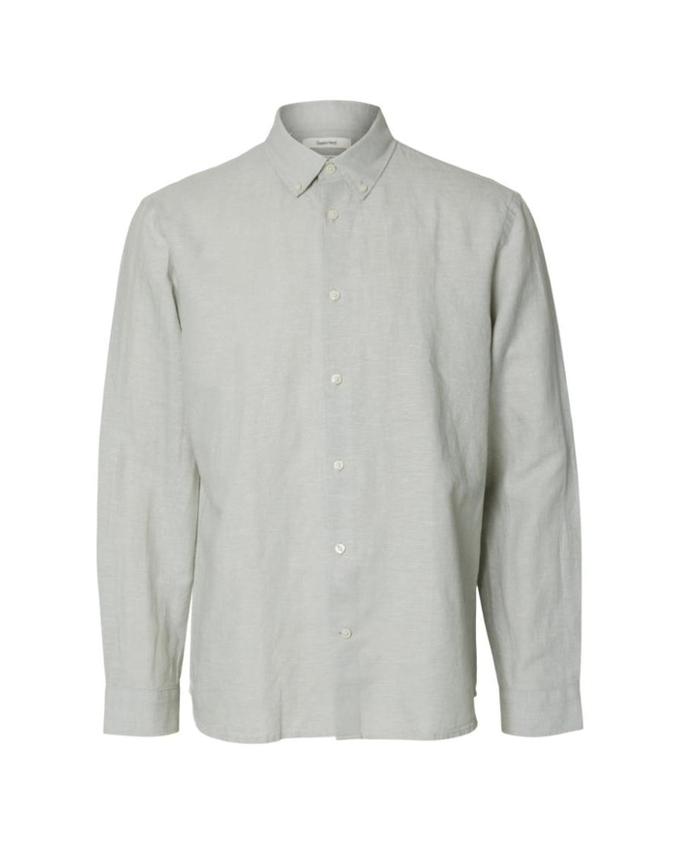 Camisa de hombre manga larga, regular fit - Selected - Verde Agua Verde Agua-1