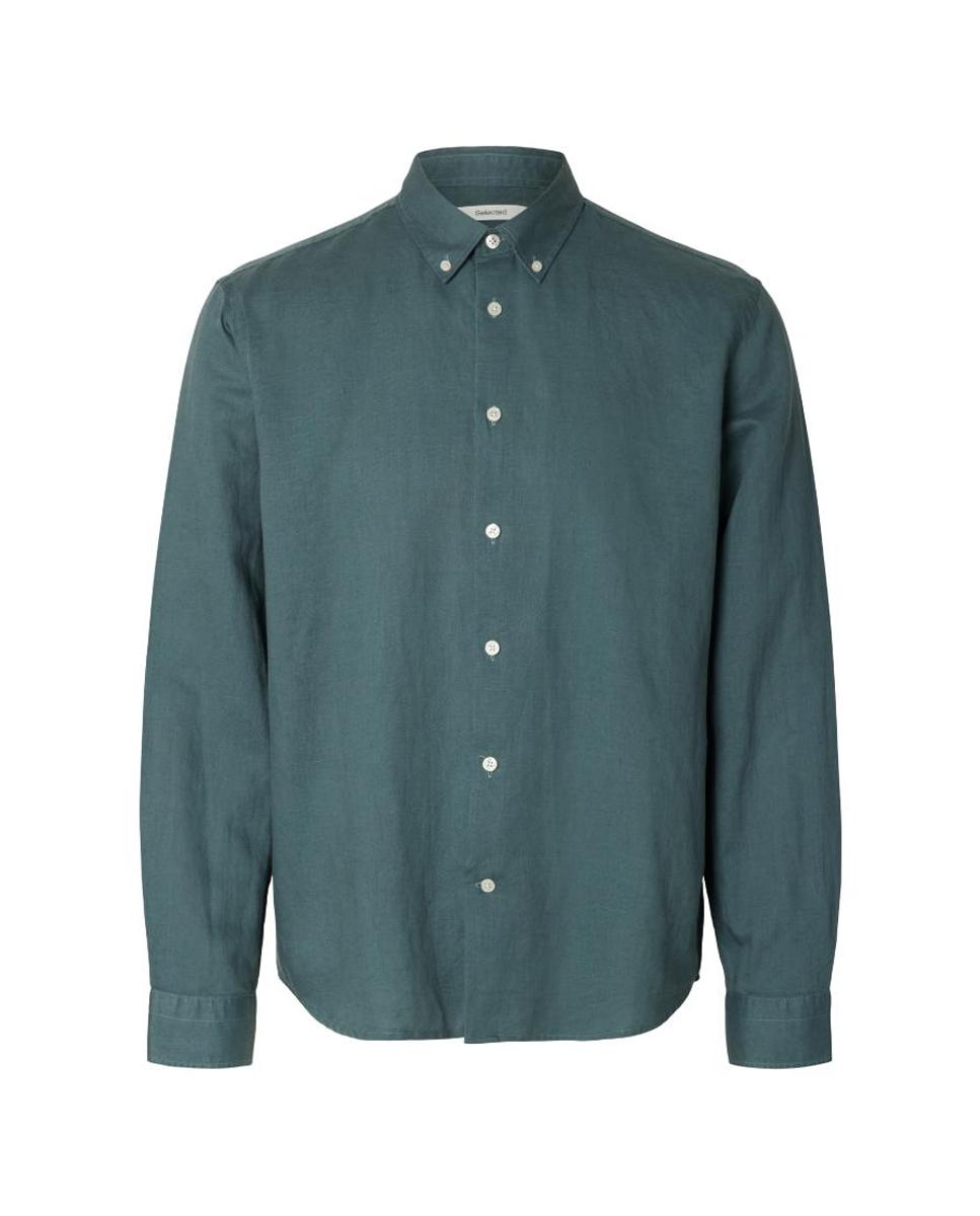 Camisa de hombre manga larga, regular fit - Selected - Verde Verde-4