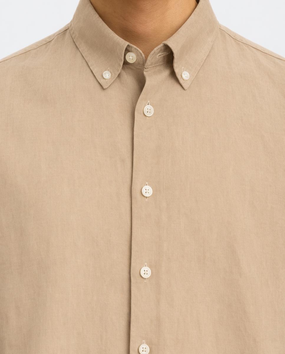 Camisa Regular Fit com Manga Comprida Bege-3