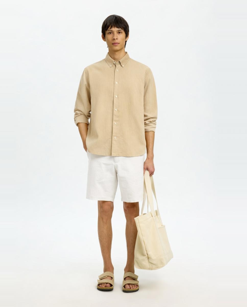 Camisa Regular Fit com Manga Comprida Bege-5