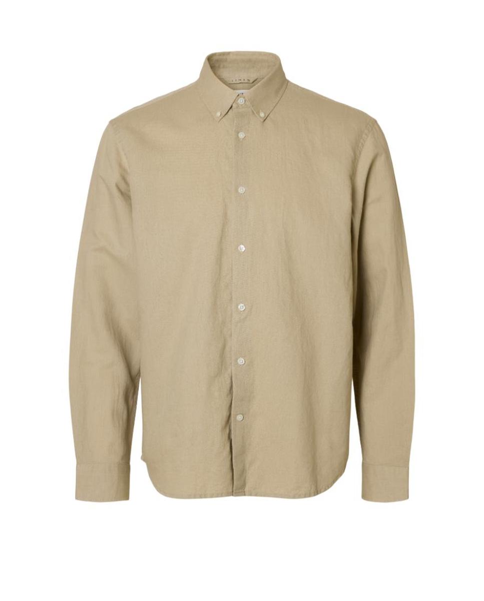 Camisa Regular Fit com Manga Comprida Bege-4