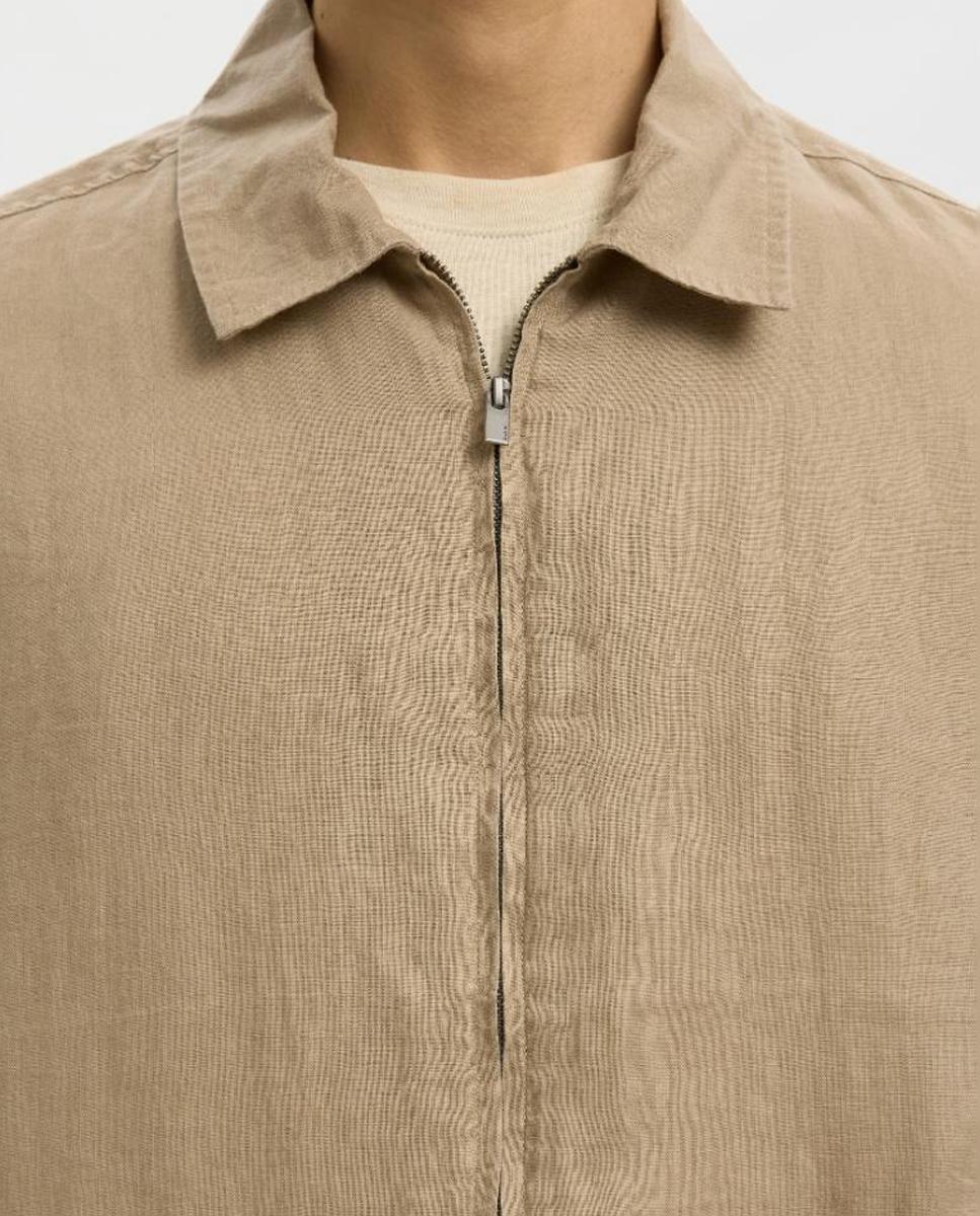 Sobrecamisa de Linho Castanho-claro-3