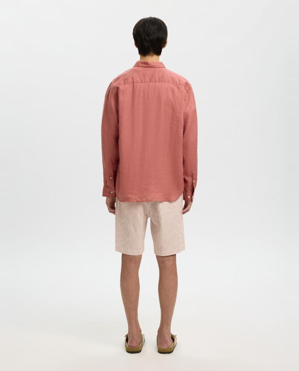 Camisa de Manga Comprida em Linho Rosa-2