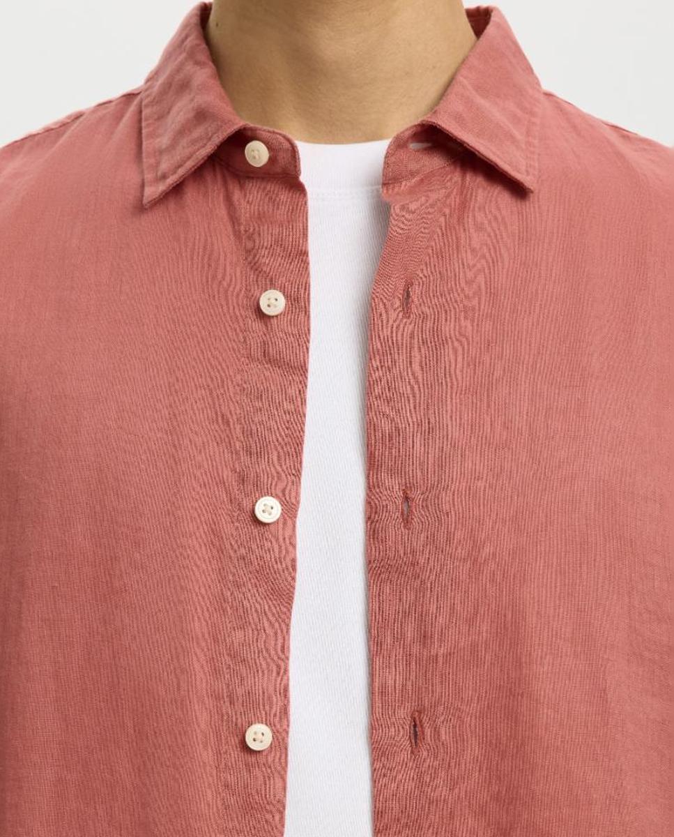 Camisa de Manga Comprida em Linho Rosa-3
