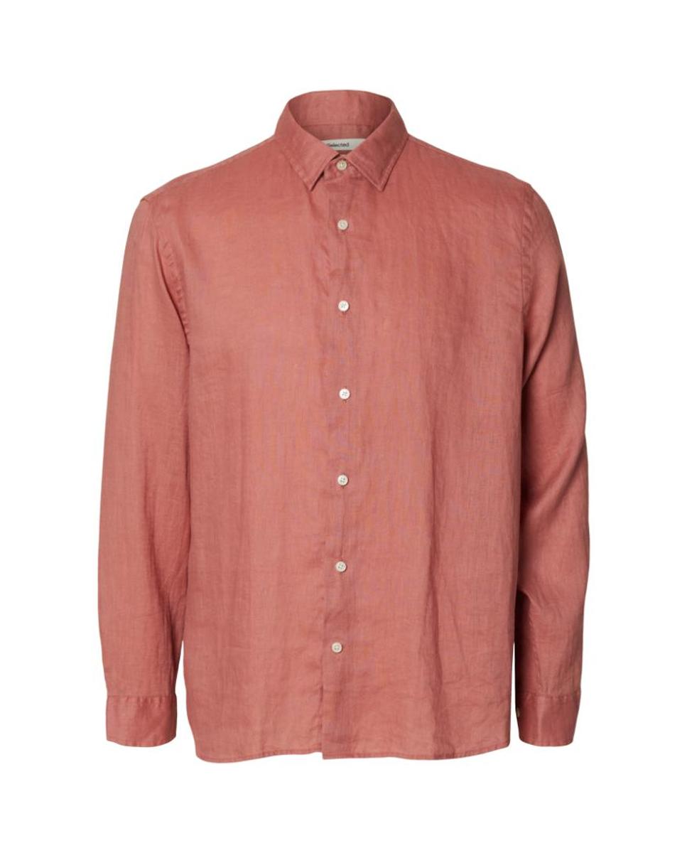 Camisa de Manga Comprida em Linho Rosa-4
