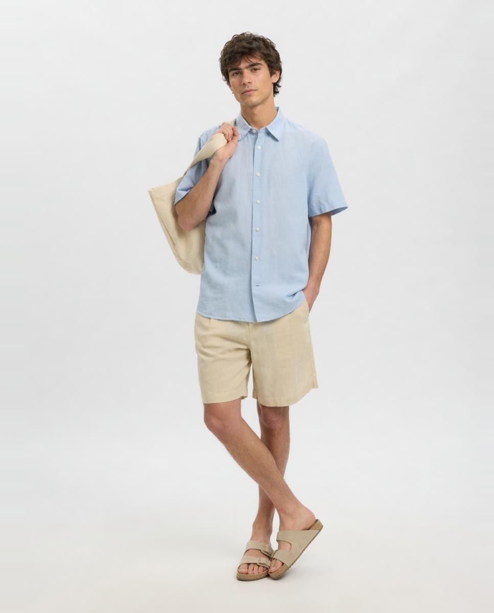 Camisa Regular Fit com Manga Curta Azul-5