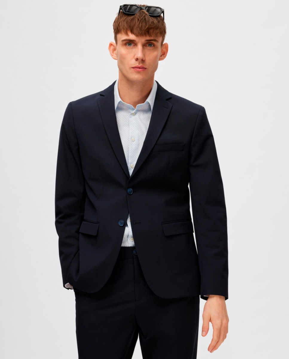 Chaqueta de traje de hombre Slim Fit lisa - Selected - Azul marino Azul marino-4