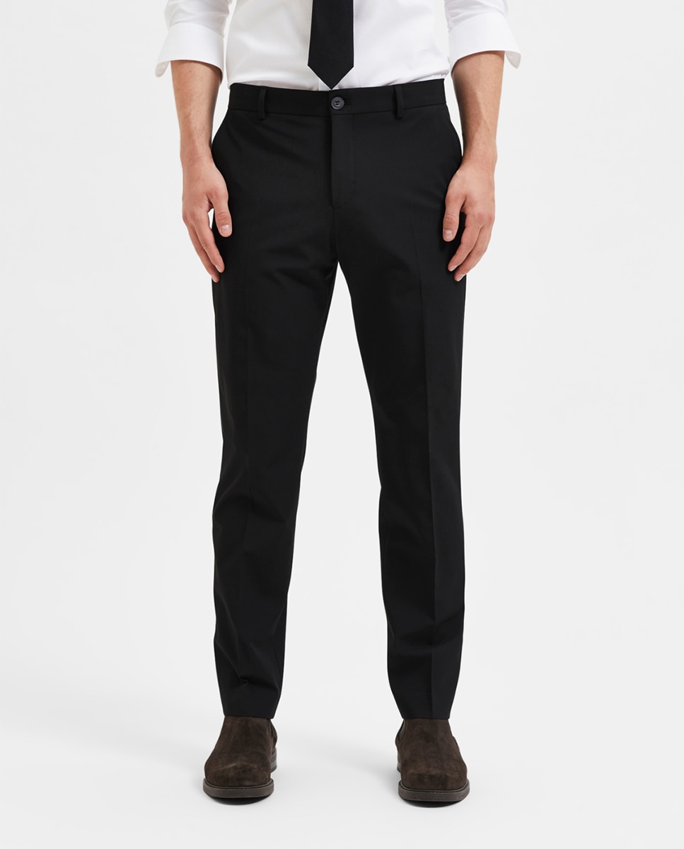 Pantalón de traje de hombre Slim Fit liso - Selected - Negro Negro-2