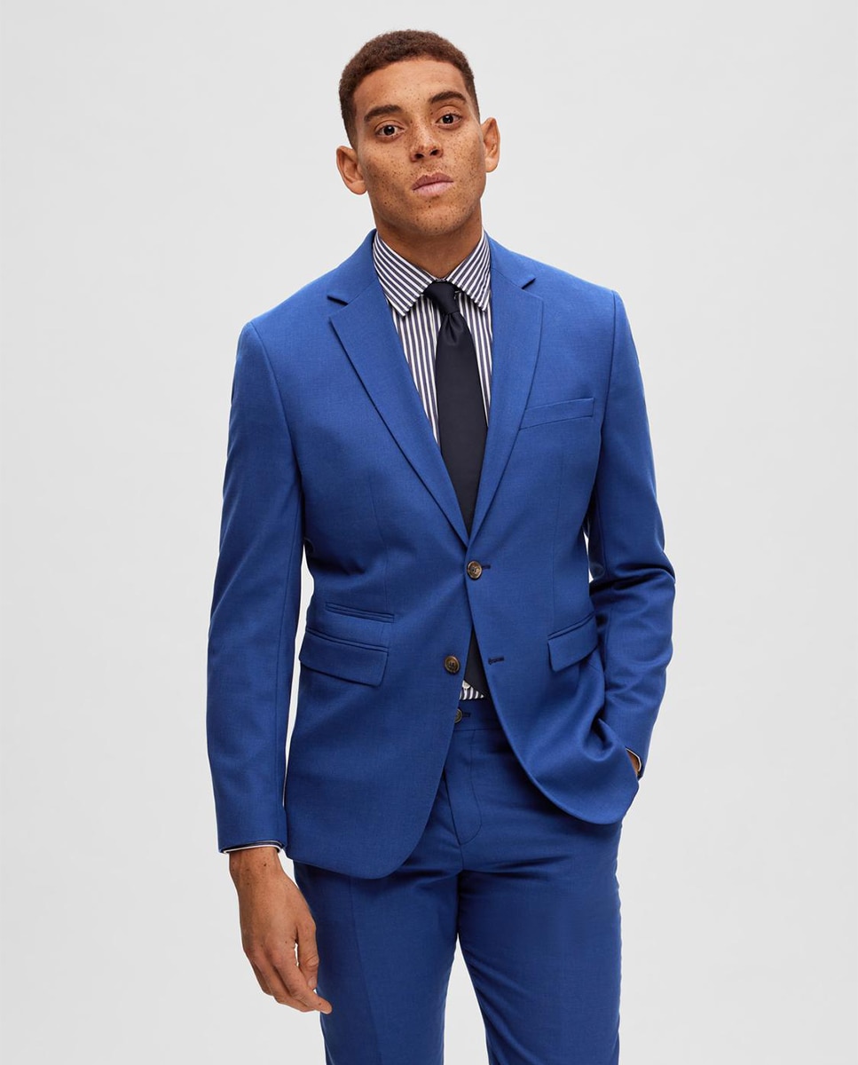 Chaqueta de traje de hombre Slim Fit lisa - Selected - Azul índigo Azul índigo-1