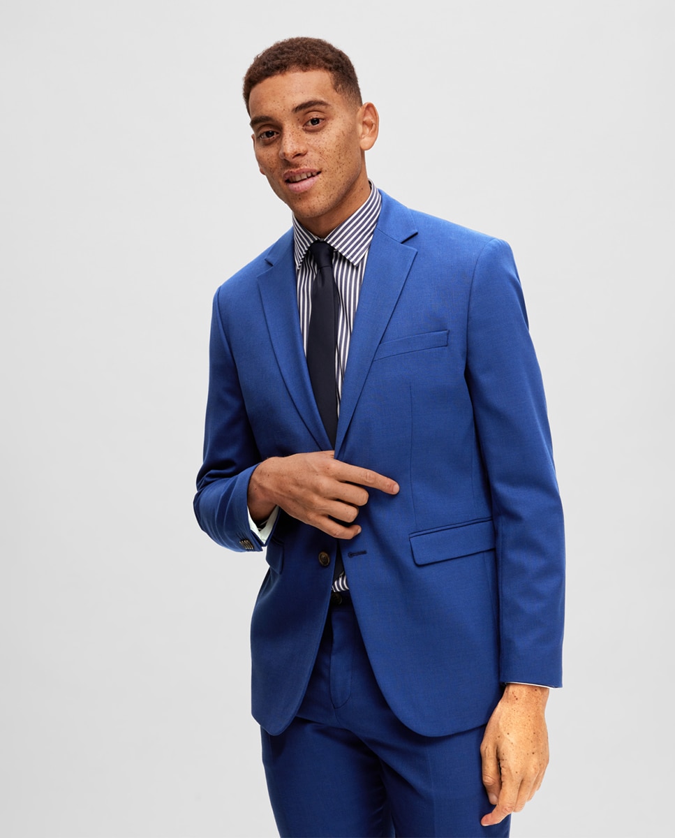 Chaqueta de traje de hombre Slim Fit lisa - Selected - Azul índigo Azul índigo-4