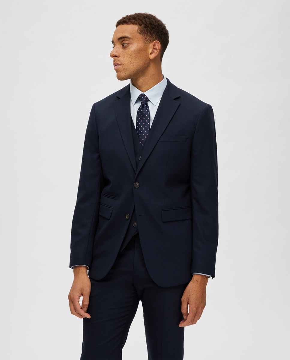 Chaqueta de traje de hombre Slim Fit lisa - Selected - Azul marino Azul marino-1