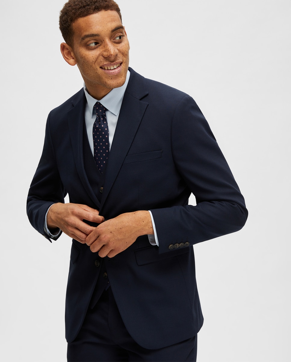 Chaqueta de traje de hombre Slim Fit lisa - Selected - Azul marino Azul marino-4