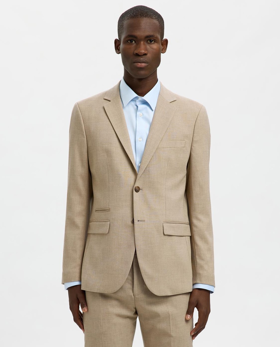 Chaqueta de traje de hombre Slim Fit lisa - Selected - Beige Beige-1