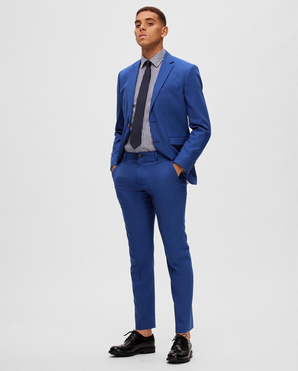 Pantalón de traje de hombre Slim Fit liso - Selected - Azul índigo Azul índigo-1