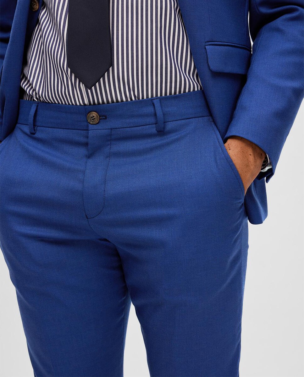 Pantalón de traje de hombre Slim Fit liso - Selected - Azul índigo Azul índigo-4