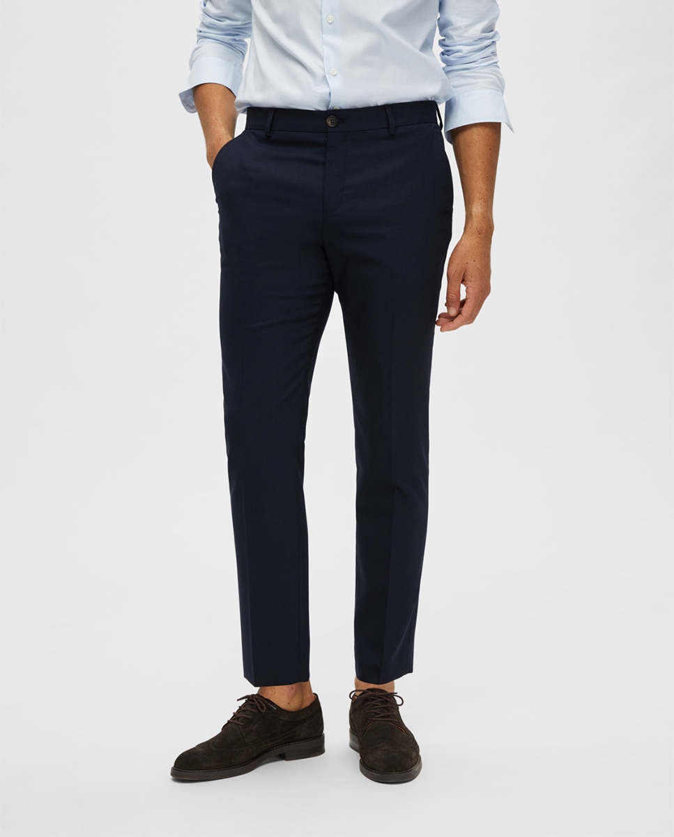 Pantalón de traje de hombre Slim Fit liso - Selected - Azul marino Azul marino-2