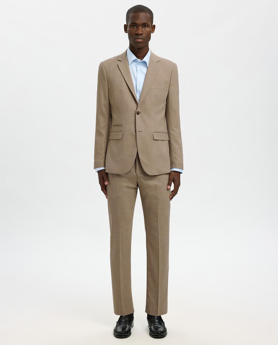 Pantalón de traje de hombre Slim Fit liso - Selected - Beige Beige-1