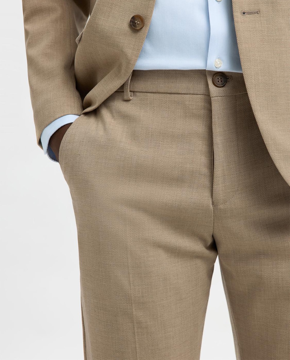 Pantalón de traje de hombre Slim Fit liso - Selected - Beige Beige-4