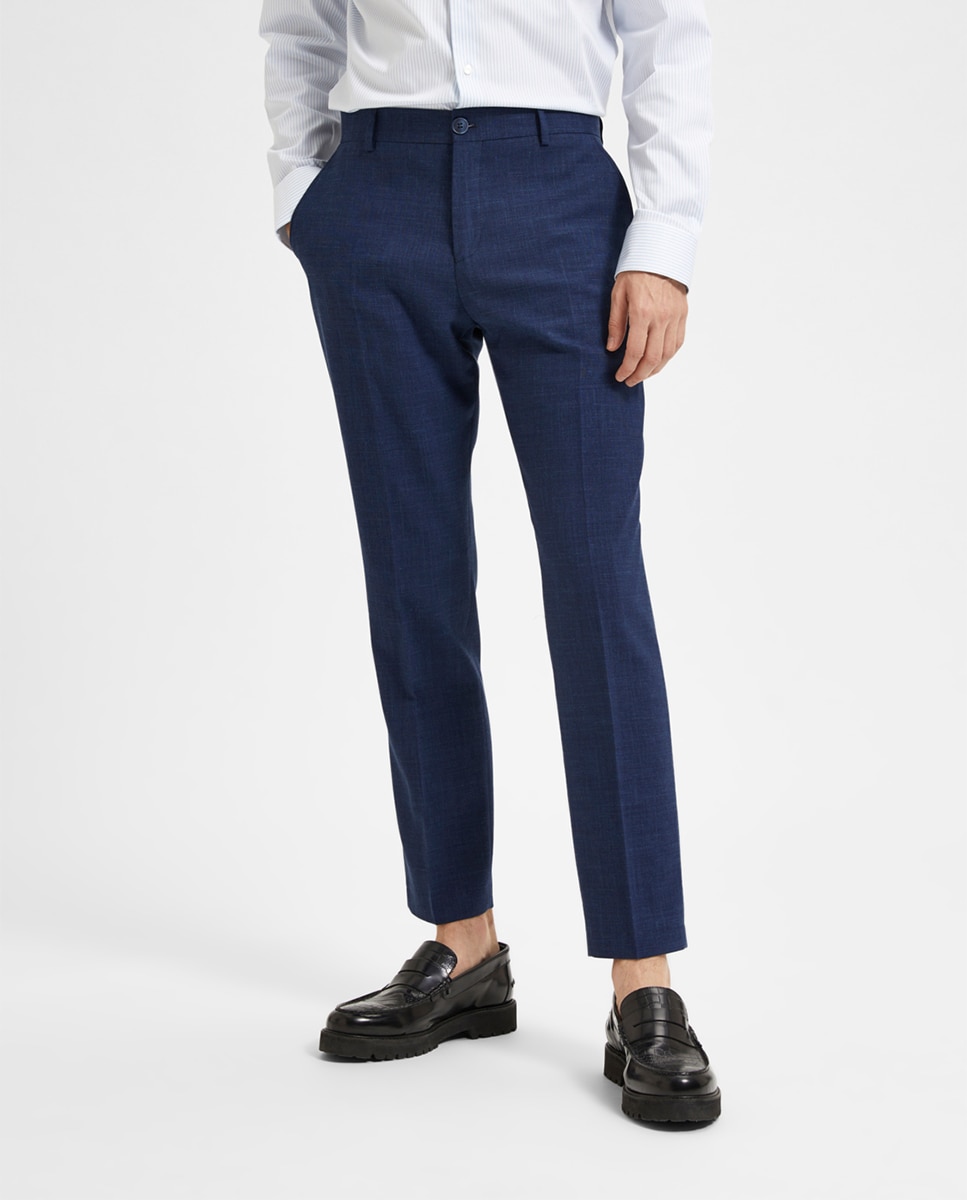 Calças de Fato Slim Fit de Linho Azul-marinho-2