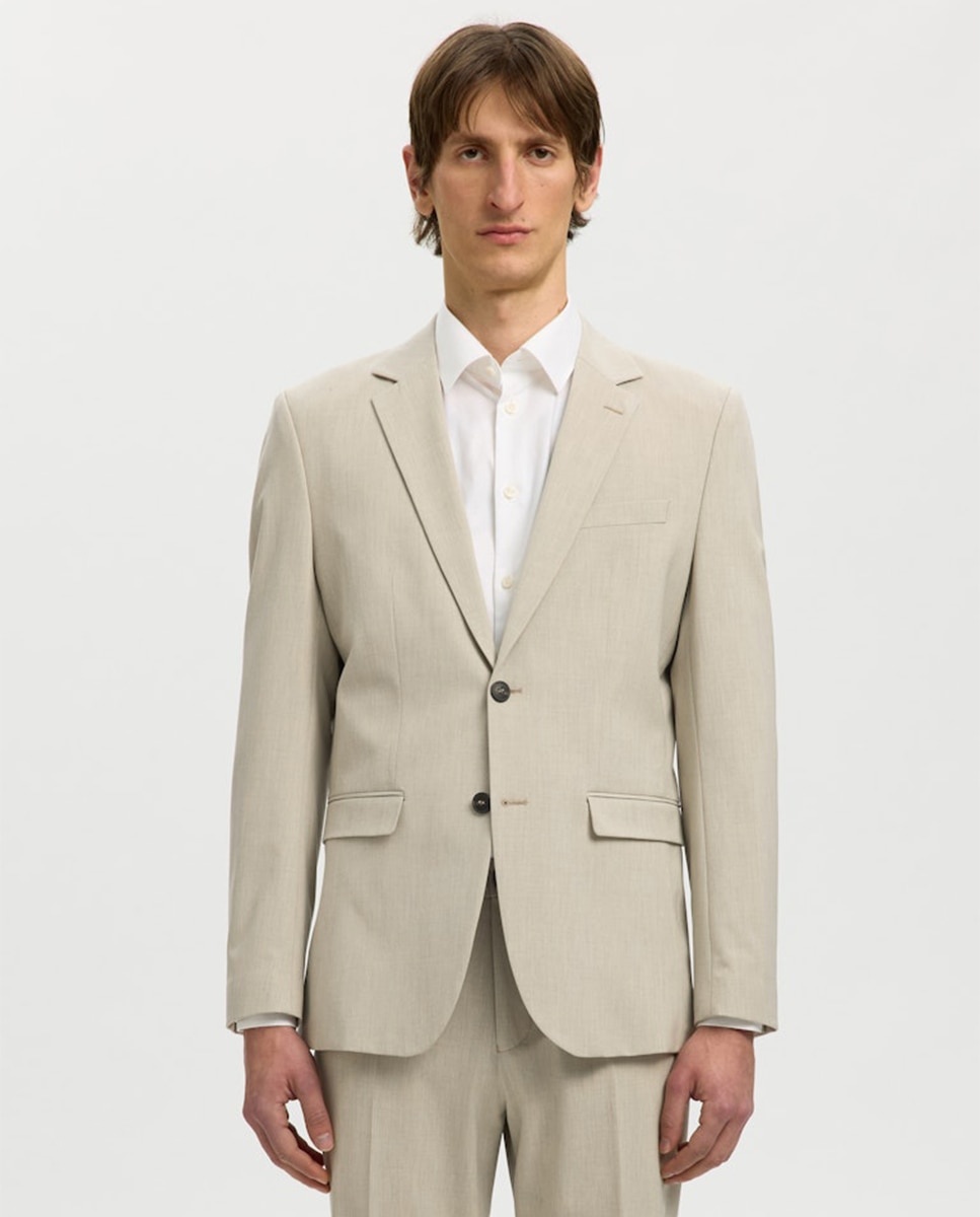 Chaqueta de traje de hombre Slim Fit lisa - Selected - Beige Beige-1